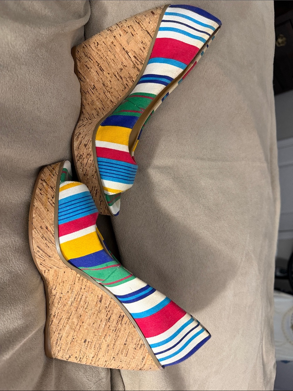 Nine West Multicolor Striped Cork Wedge Sandals